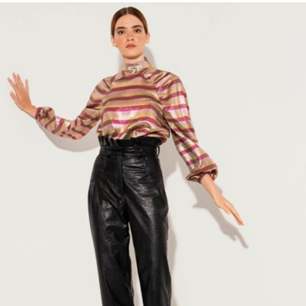 Shopbop Paper London $289 Luna metallic bow blouse top